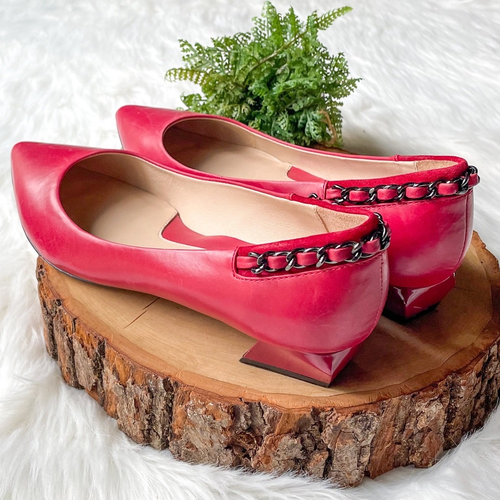 Carolinna Espinosa Cadence Red Leather Pointed Toe Chain Flats Heel Shoes 7.5 - Picture 7 of 8